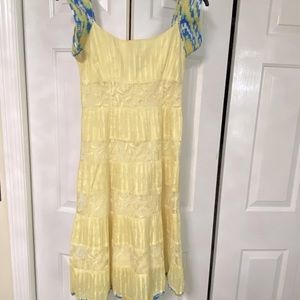 Ann Taylor Sunny Yellow dress with Crocheted shoulder. Size 6p.